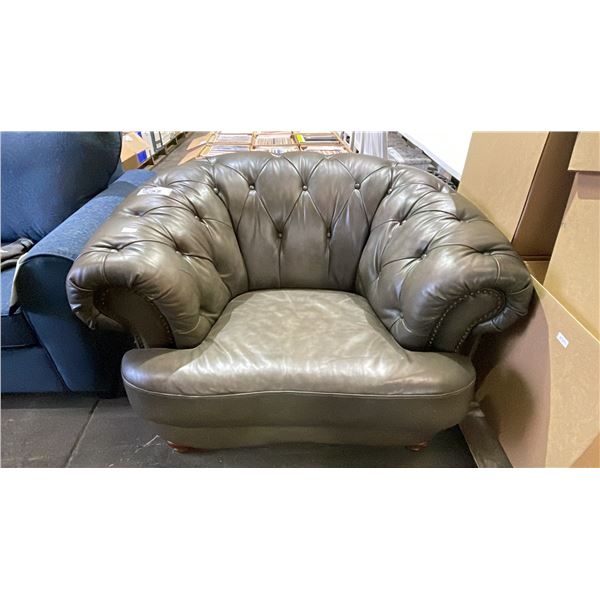 LEATHER LIKE BUTTON TUFTED TUB CHAIR