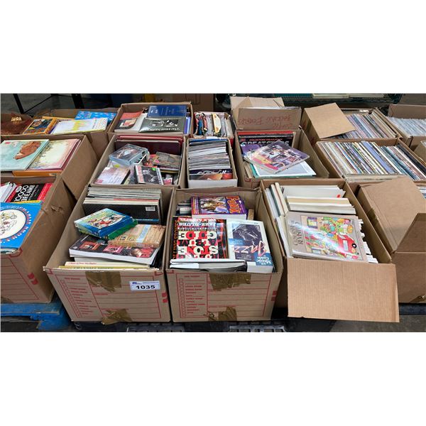 PALLET OF ASSORTED BOOKS, MAGAZINES, VINYL RECORDS AND MORE