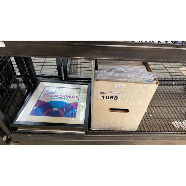 A BOX OF ASSORTED MAGAZINES AND (2) FRAMED PRINTS