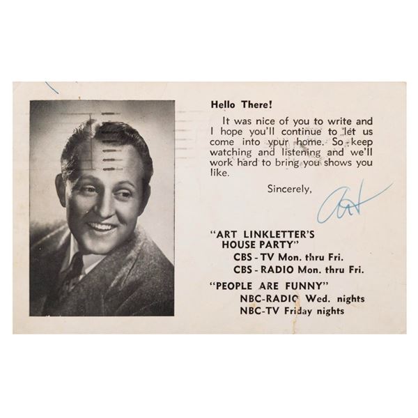 An Art Linkletter Signed Postcard.