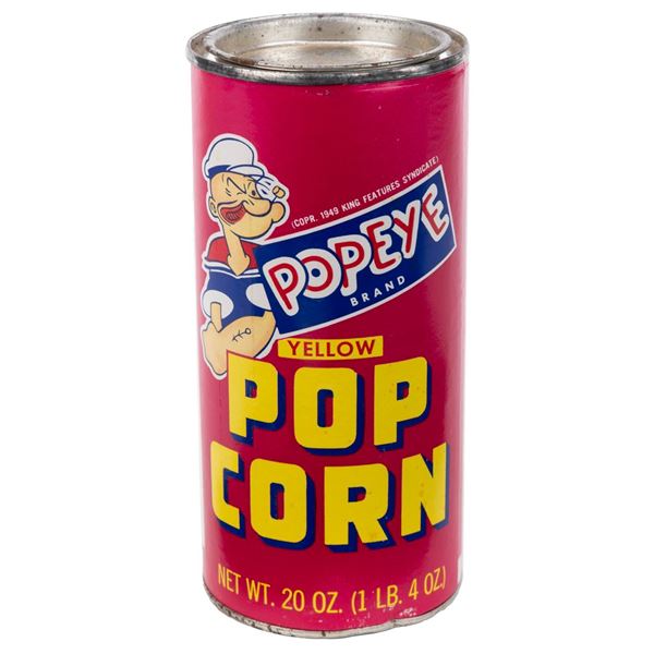 A Popeye Brand Yellow Pop Corn Can by Purity Mills.