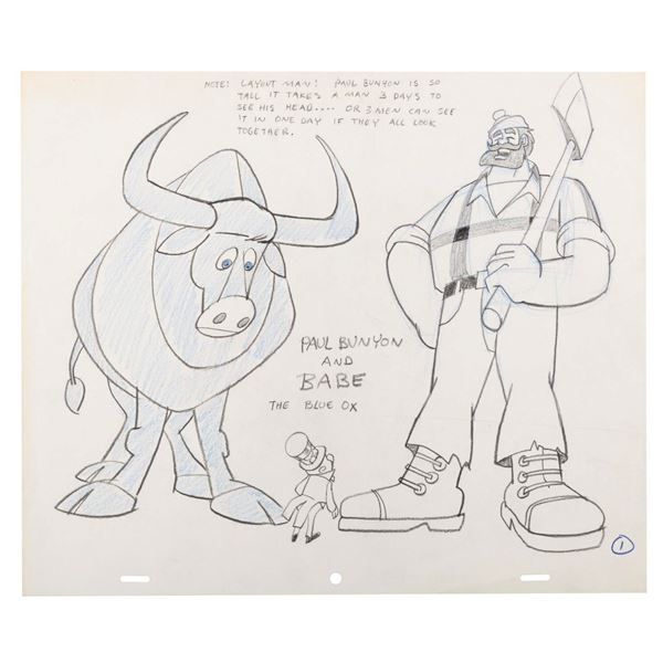 A Paul Bunyon and Babe the Blue Ox Model Drawing.