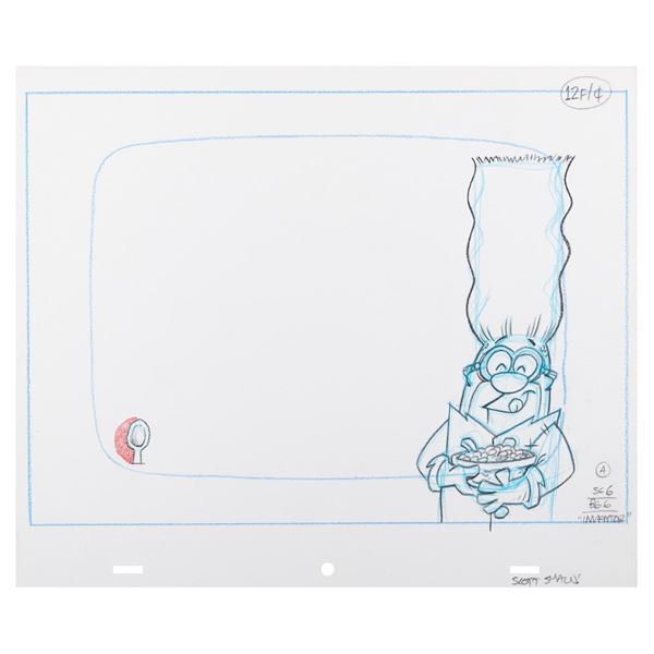 A 1994 Cocoa Pebbles Barney Production Drawing.