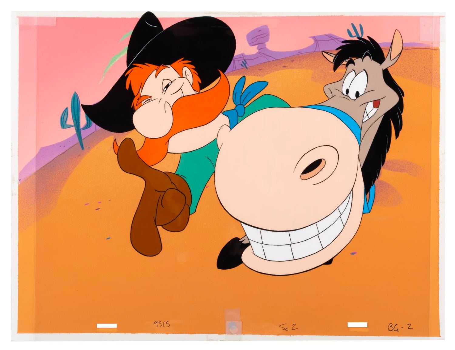 A Cowboy and Horse Commercial Production Cel and Background. - Van ...