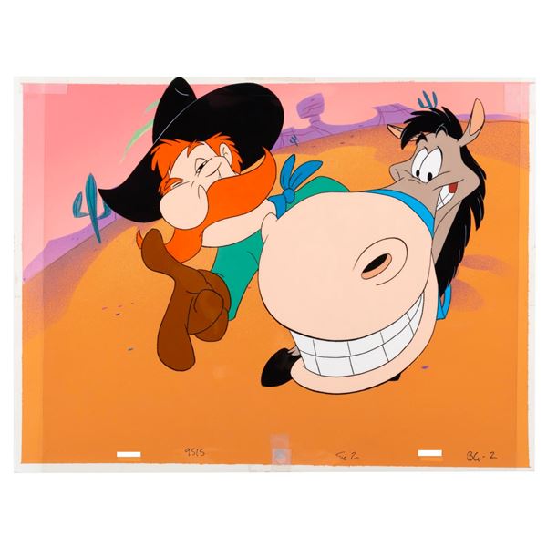 A Cowboy and Horse Commercial Production Cel and Background.