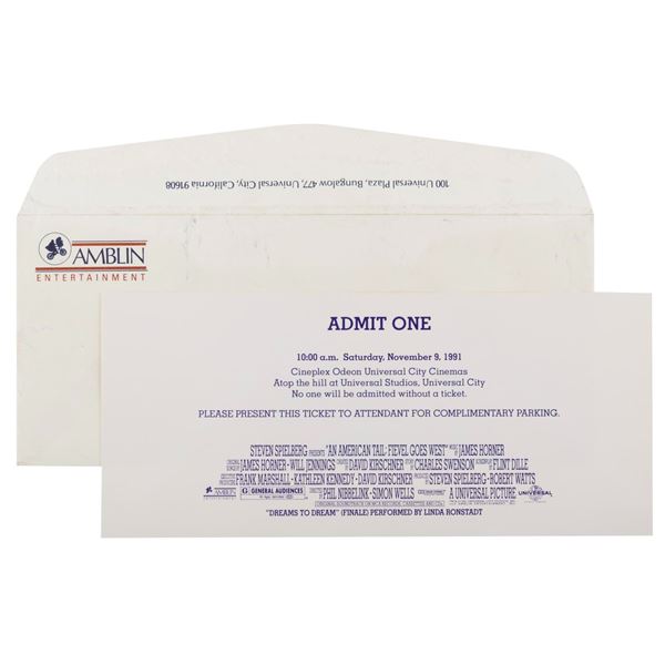 "An American Tail: Fievel Goes West" Preview Screening Ticket.