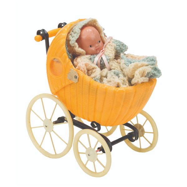 A 1930s Celluloid  Baby Carriage Toy & Box.