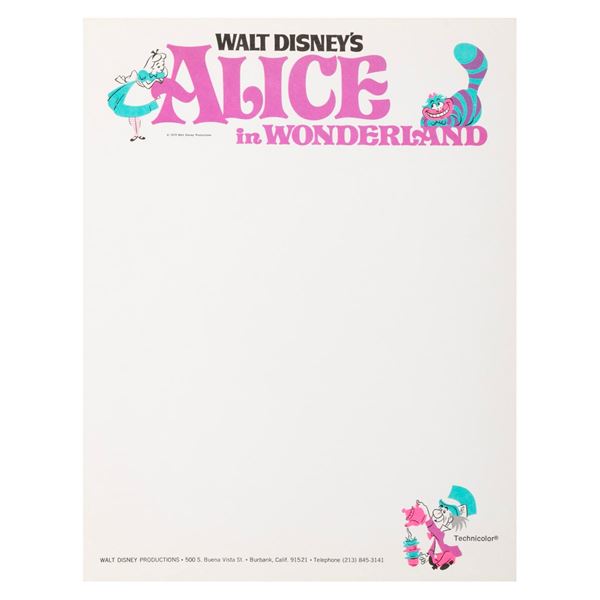 A Sheet of Re-Release "Alice in Wonderland" Stationery.