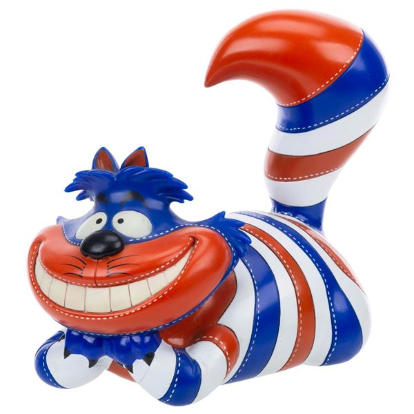 An Orange and Blue Cheshire Cat Vinyl Figure.