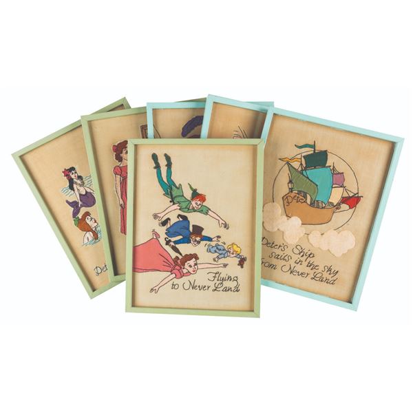 A Collection of Framed "Peter Pan" Embroideries.