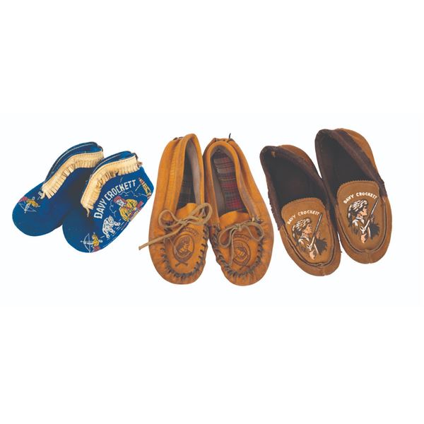 Three Pairs of Davy Crockett Children's Moccasins.
