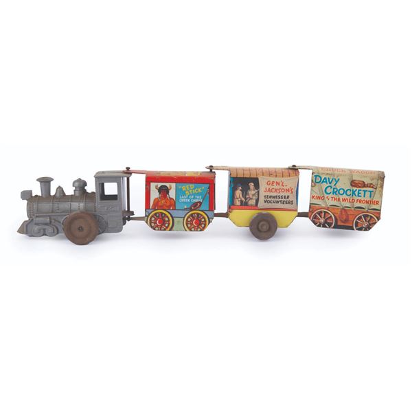 A Davy Crockett Wind-Up Train Tin Toy.