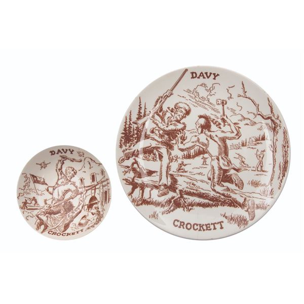 A Davy Crockett China Plate and Bowl.
