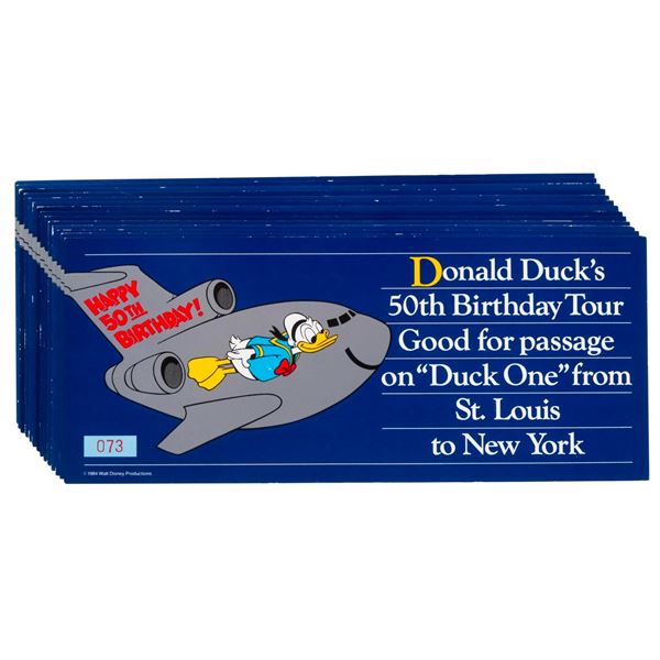 A Donald Duck's 50th Birthday Set of Airline Ticket Vouchers.