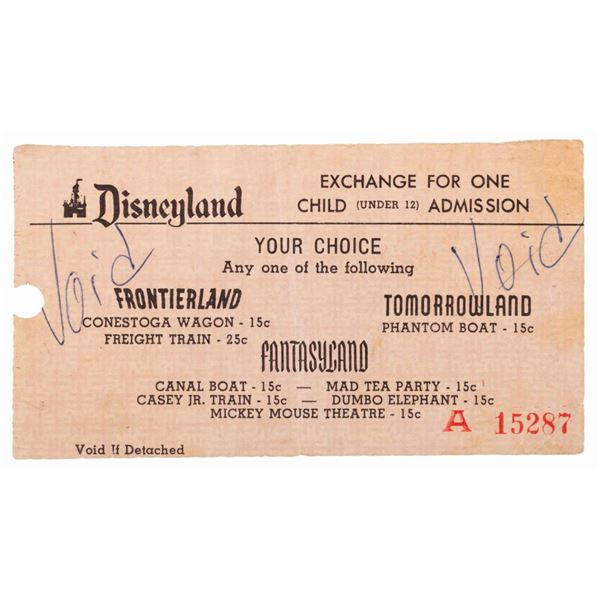An Early Disneyland Child Admission "A" Ticket.
