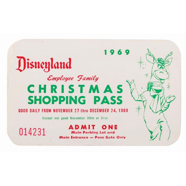 A 1969 Disneyland Employee Christmas Shopping Pass.