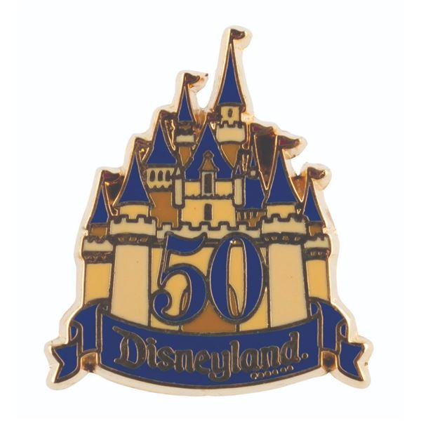A Disneyland 50th Anniversary Cast Member Pin.