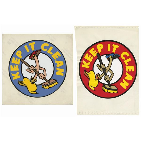 Pair of Toontown Trashcan Logos.