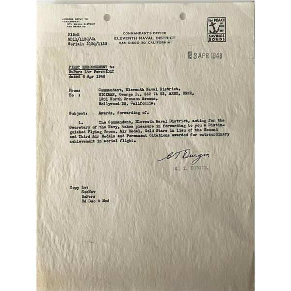 US Navy Calvin T. Durgin signed letter