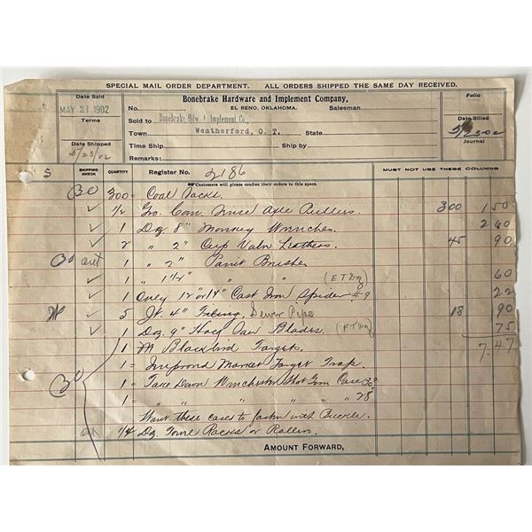 1902 Bronebrake Hardware store accounting log