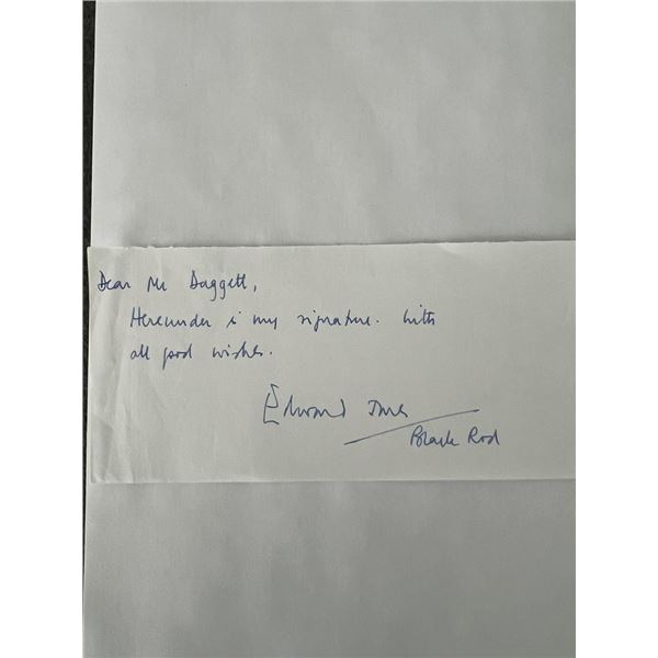 Black Rod Lieutenant General Edward Davis signed note