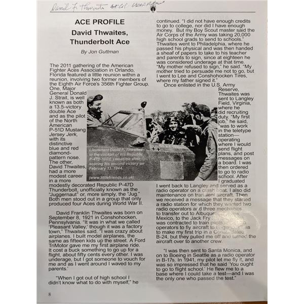 WW2 ACE David Thwaites Signed Bio Page