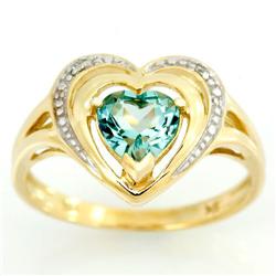 1.14Ct Heart Green Topaz & Diamond 9K Gold Ring (JEW-9119X)