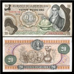 1966 Colombia 20 Pesos Hi Grade Note (CUR-05819)