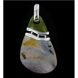 65ct Carved Druzy Agate & Serpentine Pendant Super Sparkler With Sterling (JEW-1730)