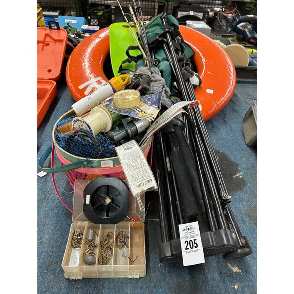 Cast Net, Tackle Life Ring, Fishing Pole, Folding Chair