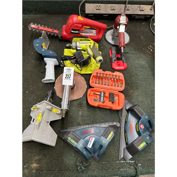 Bosch Corner Levels, Drill Bit Sets, Ryobi Cordless Drill, Disc Air Sander,