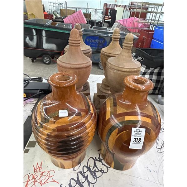 Ornate Wooden Jamaican Carved Vases, Finials