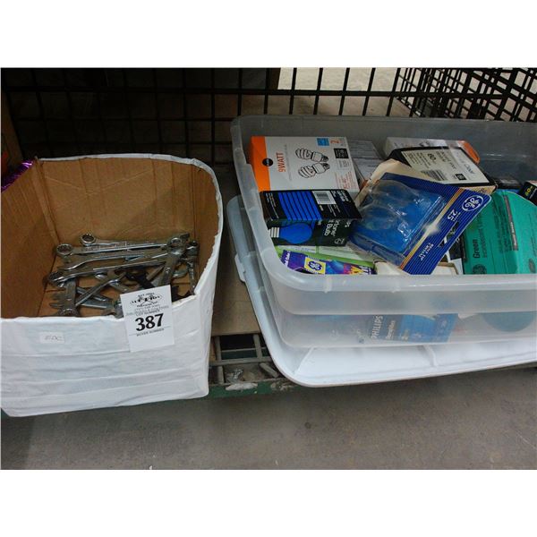 Asst. Light Bulbs, Combo Wrenches, Pry Bars, Hand Tools