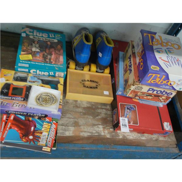 Asst. Board Games, Belt Buckle, Roller Skates