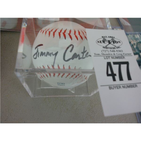 President Jimmy Carter Autographed Baseball in Showcase