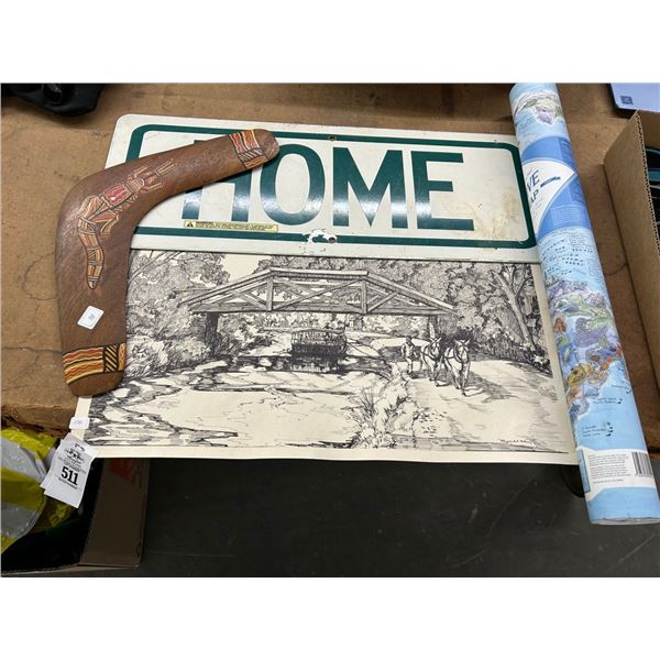 Boomerang, Home Metal St. Sign, Florida Sketch, Dive Map
