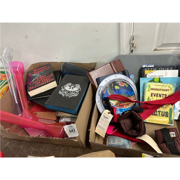 Books, Tablet Covers, Shot Glasses, Travel Items - 2 Bins