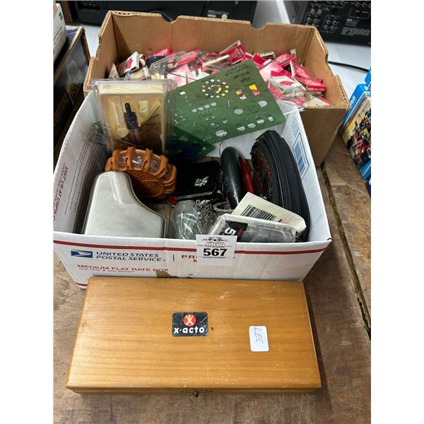 Box w/Match Books, Magnet, Protractor, Cassette, Storage Box