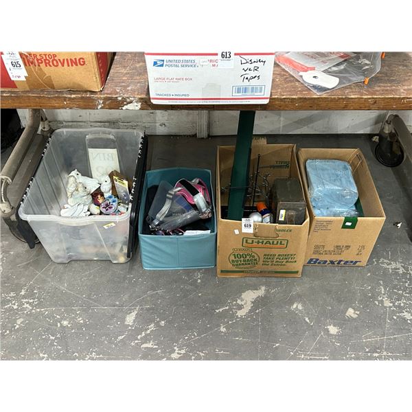 Bins/Boxes 4 w/Home Good Décor, Ammo Box, Fishing Pole Transport, Rags
