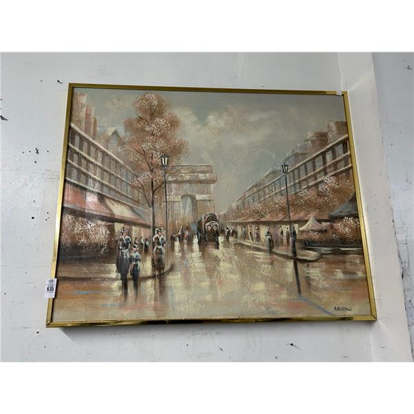 Oil On Canvas Paris Street Scene Signed Andrew - 40"  X  48"