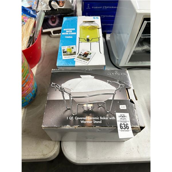 Spigot Beverage Dispenser w/Stand, Ceramic Chafing Dish