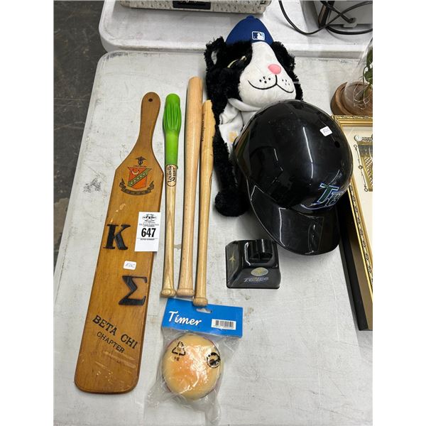 Mini Souvenir Baseball Bats, TB Rays Batting Helmet, Paddle, Hat, Bell