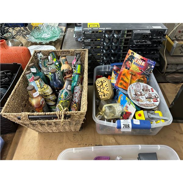 Die Cast Cars, Toys, Mountain Dew Souvenir Bottles - 2 Bins