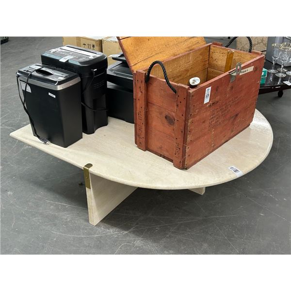 Large Marble w/Brass Trim Tear Drop Style Coffee Table