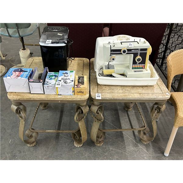 Faux Stone Top Metal Base End Tables - Pair