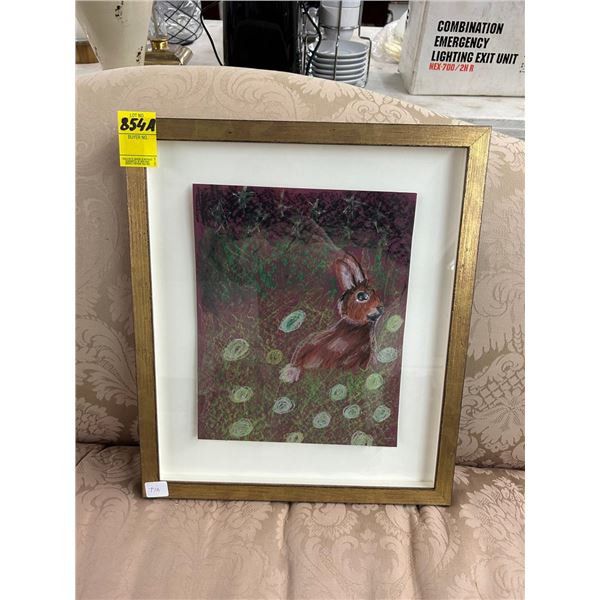 Framed Art Work of Rabbit - 15"  X  18"