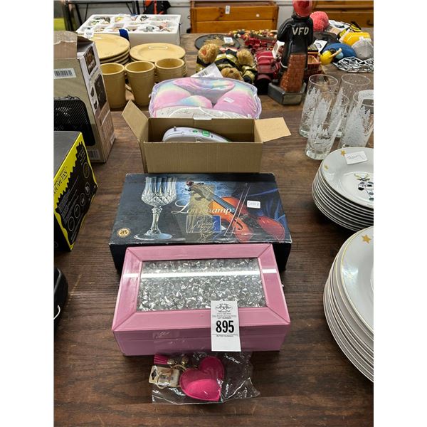 Neck Pillow, Mini Cordless Mending Machine, Crystal Stems, Ornate Storage Box
