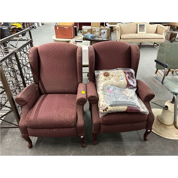 Maroon Cloth Wingback Recliners - Pair