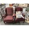 Image 1 : Maroon Cloth Wingback Recliners - Pair