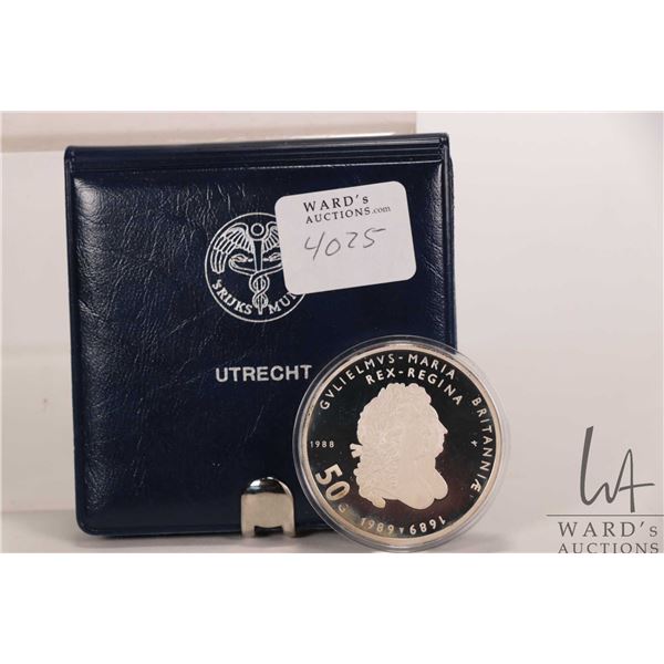 1988 Netherlands 50 gulden .925 silver coin to commemorate the 300th anniversary of the reign of Kin